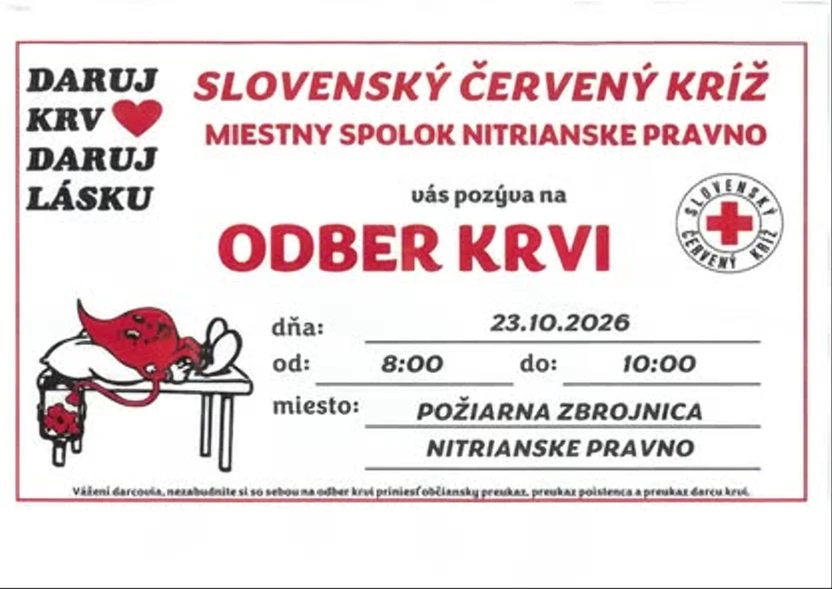 🫵Príďte aj vy 23.10.2026 od 08:00 do 10:00 darovať krv🩸 , možno práve tá vaša zachráni ľudský život♥️.