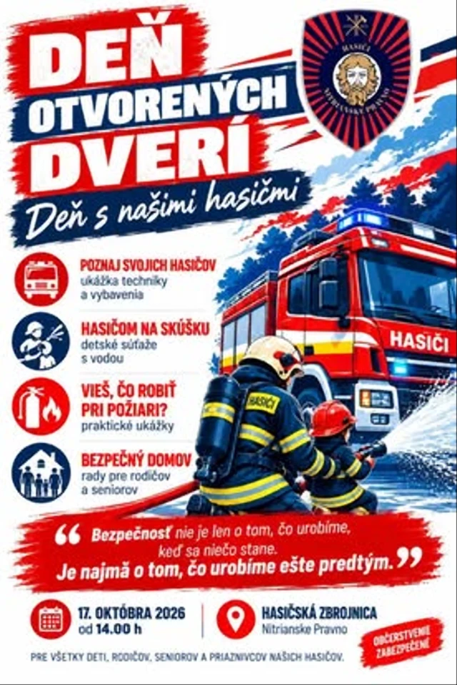 🔥 Pozývame všetkých, malých aj veľkých, príďte sa pozrieť na hasičskú techniku, hasičov a staňte sa aj vy na chvíľu jedným z nás ?...